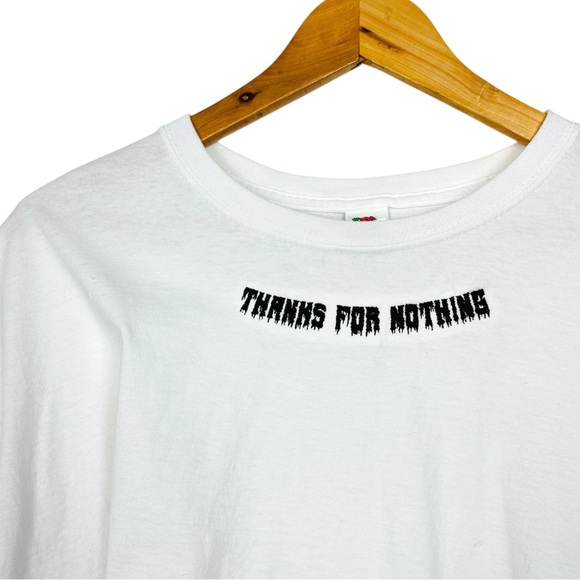 Thanks For Nothing Funny Graphic Boxy Crop Upcycled Distressed Short Sleeve Tee - Picture 4 of 10